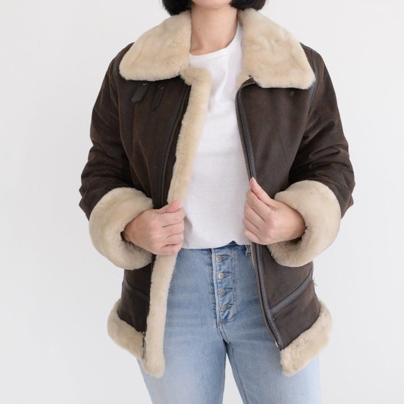 Vintage St. John's Bay Brown Leather Aviator Pilot Jacket with Shearling… - Picture 3 of 16